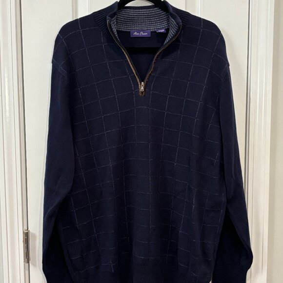 Alan Flusser Extra Large (XL) Navy Blue Quarter Zip Sweater Pullover - Picture 1 of 4